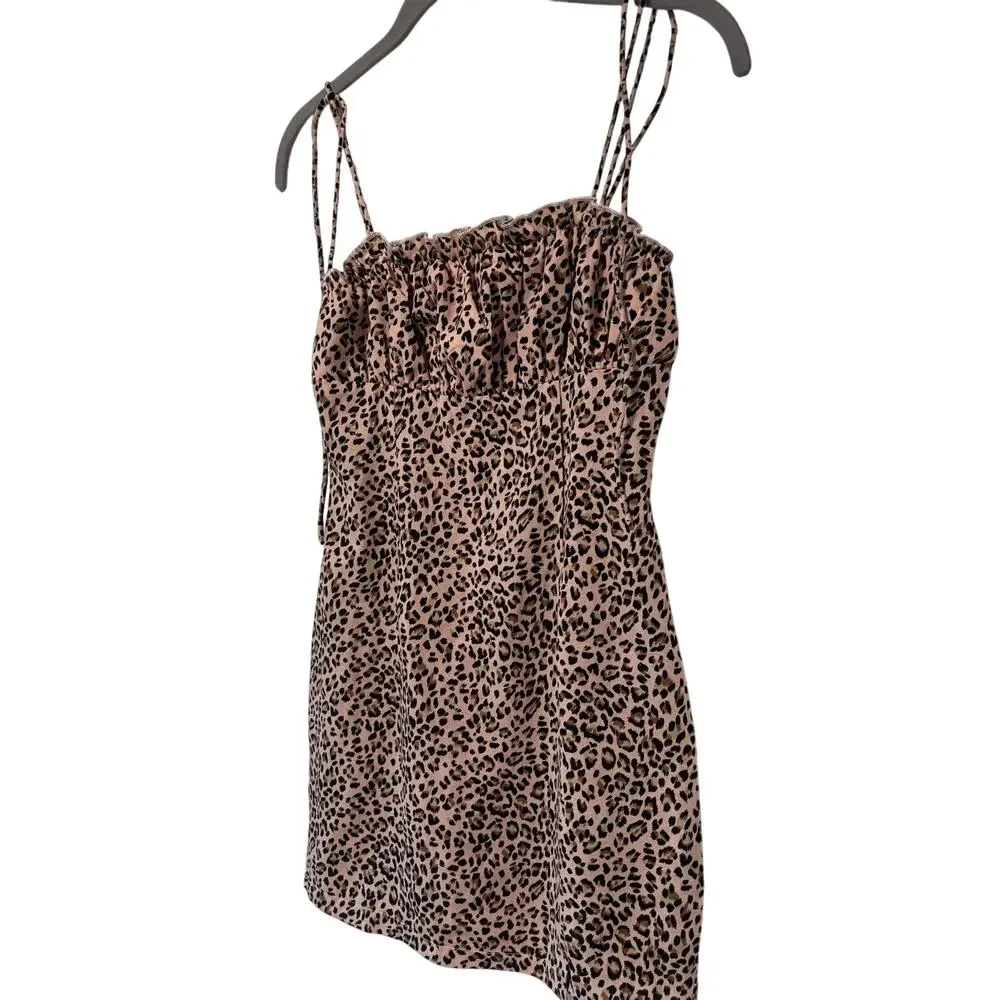 Princess Polly Leopard Print Mini Dress Women’s US 2 AU 6 Pink Tie Strap - Picture 3 of 9
